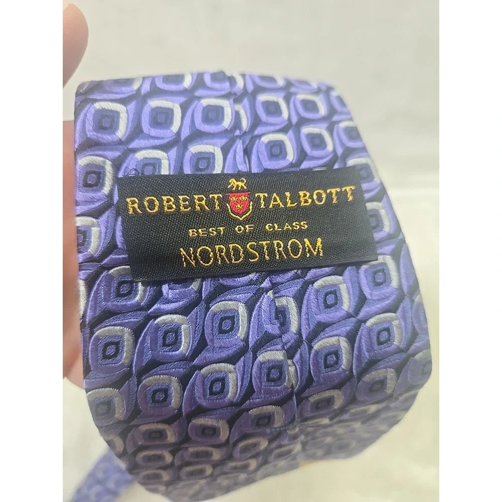 Robert Talbott Men's Silk Tie Purple Medallion Geometric‎ Print Made In USA